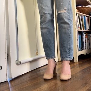 Chloé Suede Scalloped Accent D'Orsay Pumps